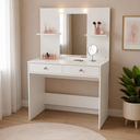 Ver imagem 1 de Penteadeira Camarim 100% MDF com Espelho, Luz LED Integrada, 2 Gavetas e Design Moderno Branco