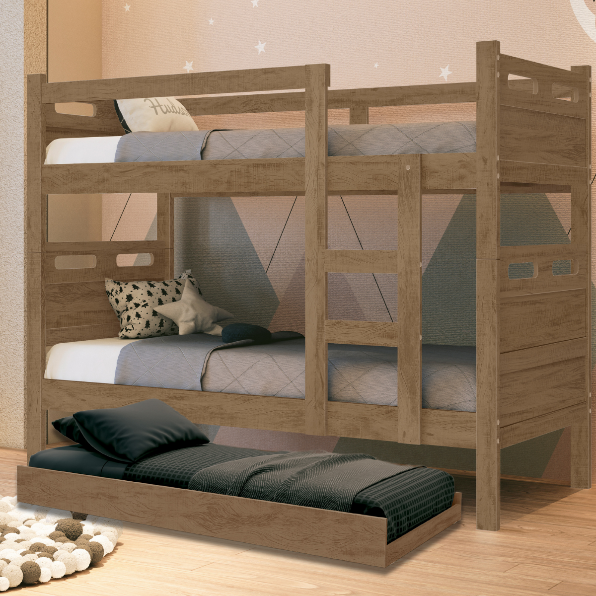 Beliche com Cama Auxiliar Jaspe Treliche Mdf Cor:castanho