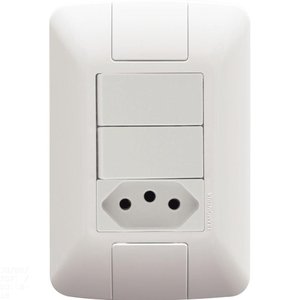 Conjunto 4x2 com 2 Interruptores Simples 6 a 250 V e 1 Tomada 2p+t 10 a 250 V Aria Branco