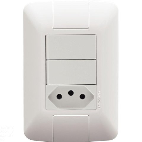 Conjunto 4x2 com 2 Interruptores Simples 6 a 250 V e 1 Tomada 2p+t 10 a 250 V Aria Branco