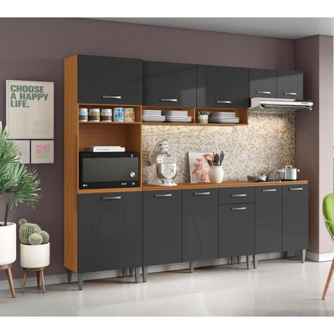 Jogo de Cozinha Aurora 5 Peças 2,49cm com Tampo Mdp - Cinamomo/grafite Aramóveis
