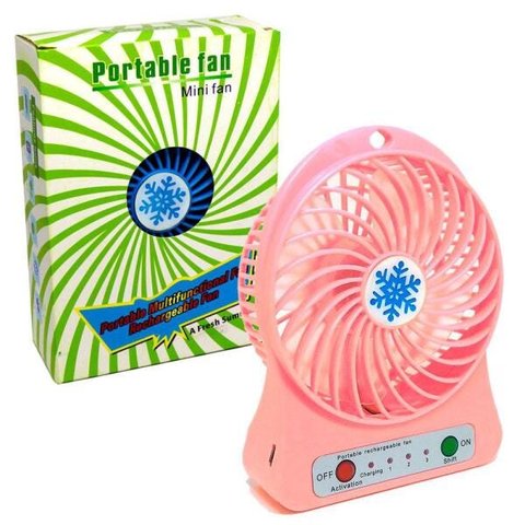 Mini Ventilador Portátil USB Recarregável 3 Velocidades Rosa