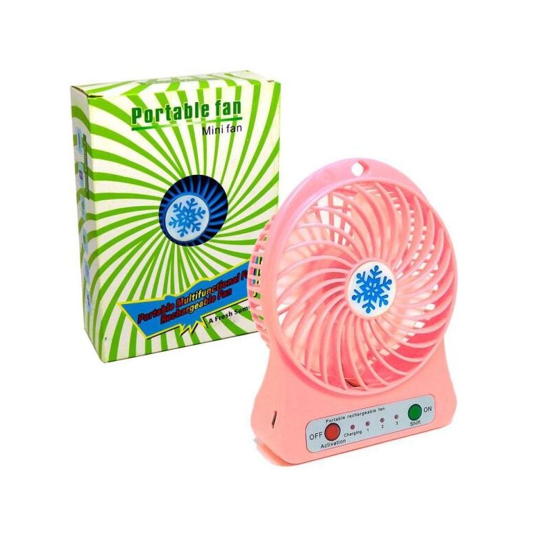 Mini Ventilador Portátil USB Recarregável 3 Velocidades Rosa
