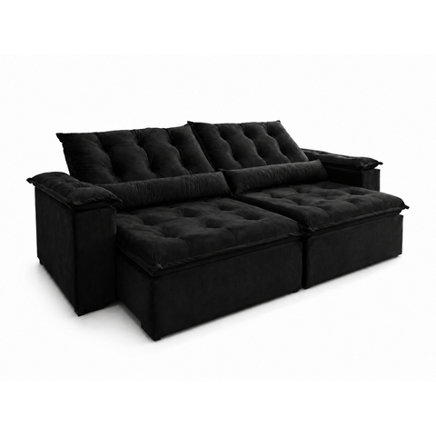 Sofá Antonella 2,30m Retrátil Reclinável c/Espuma D33:Preto