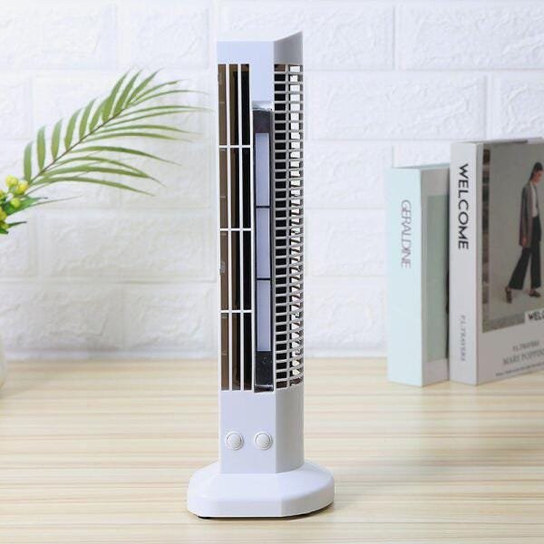 Mini Ventilador Abajur Vertical Torre USB Mesa Branco - 8