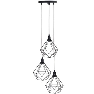 Lustre Pendente Aramado Triplo Diamante Cabo Cristal Regulável Preto Luminária Agp Ilumini Cabo Cris