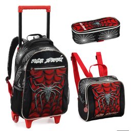 Kit Mochila Rodinhas Infantil Menino Dark Spider Denlex - 1 Kit Mochila Rodinhas Infantil Menino Dark Spider Denlex - 1
