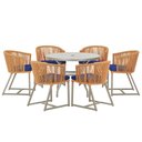 Ver imagem 1 de Mesa com 6 Cadeiras de Jantar Roma 120cm e Noronha em Alumínio Fendi Corda Náutica Estofado 10 Trama