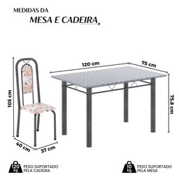 Conjunto de Mesa Tubular 120cm X 75cm Tampo Granito Ocre com 4 Cadeiras Lara - 3