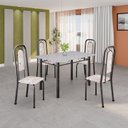 Ver imagem 1 de Conjunto de Mesa Tubular 120cm x 75cm Tampo Granito Ocre com 4 Cadeiras Lara Prata/Botanic Bege/Mart