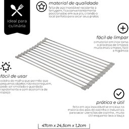 Esteira Escorredora Cozinha Multifunções Inox Silicone 48x24 - 7