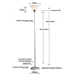 Luminária Chão 1,80m Pedestal Abajur Led Bivolt Pf-04 Prata - 10