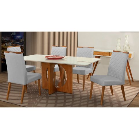 Mesa de jantar + 6 cadeiras Roma tampo Atenas 180 cm Gris
