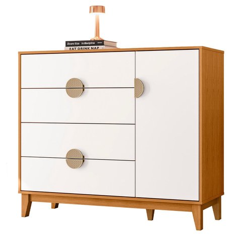 Cômoda Sapateira 1 Porta 4 Gavetas 120cm Ipê Branco/cinamomo - Albatroz