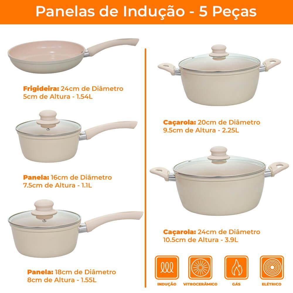 Conjunto de Panelas de Indução Antiaderente Cerâmica Incanto Bege 5 Peças - em Casa Tem - 7