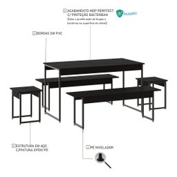 Mesa De Jantar Com 2 Banco E 2 Banquetas Estilo Industrial - 3