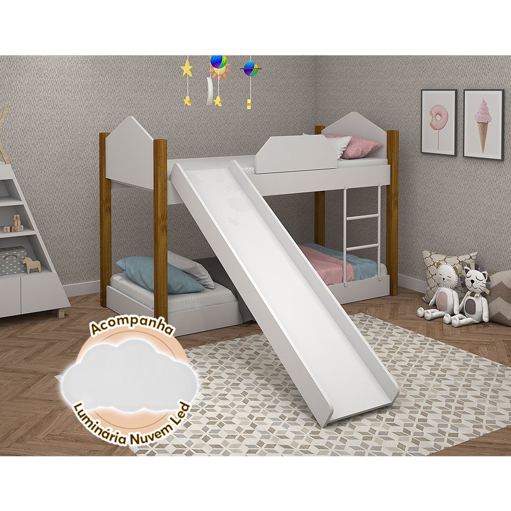 Beliche Infantil com Escorregador Juvenil Luiza Branco e Amêndoa