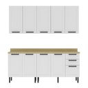 Ver imagem 2 de Cozinha Compacta Modulada Americana 6 Peças com Tampo 9 Portas 3 Gavetas TM4322 MDF Grazi Branco/Carvalho Tropical