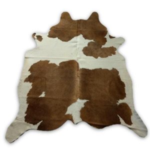 Tapete Sala Couro Natural Inteiro Holandes Marrom e Branco M