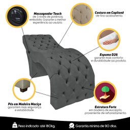 Maca com Módulo de Vibromassagem Estofada Salão de Beleza Veludo Cinza Escuro SOFA STORE - 4