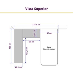 Guarda Roupa Dormitório Modulado Alpes Solteiro Canto c/ Bancada de Estudo - Roupeiro Luciane M04:Ve - 4