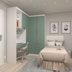 Guarda Roupa Dormitório Modulado Alpes Solteiro Canto c/ Bancada de Estudo - Roupeiro Luciane M04:Ve