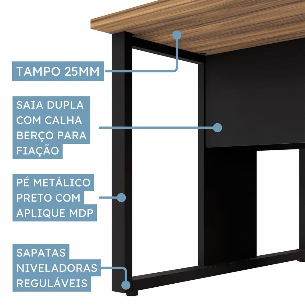 Plataforma de Trabalho 4 Lugares 2,40m Pé Metal Nogal Pr F5 Cor:nogal com Preto - 5