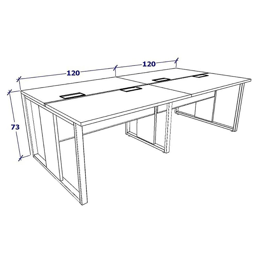 Plataforma de Trabalho 4 Lugares 2,40m Pé Metal Nogal Pr F5 Cor:nogal com Preto - 2