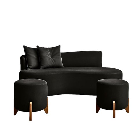 Conjunto Sofá Curvo Orgânico + 02 Puff Luna Boucle Chumbo - Montanaris Decor