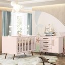 Ver imagem 2 de Jogo de Quarto Infantil Q Encanto Retrô com Cômoda e Berço Rosa - Qmovi