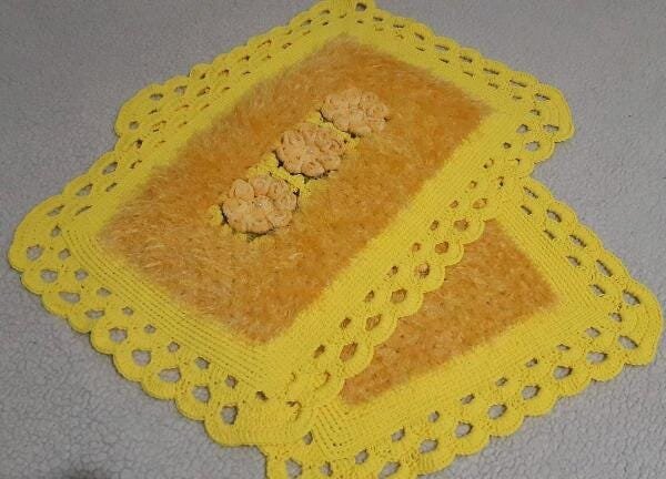 Tapete de Crochê Luxo Amarelo e Dourado Artesanal - 2