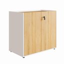 Ver imagem 3 de Armário Baixo 80cm com 2 Portas e Tampo Embutido para Escritório Marrom/Macadâmia com Branco
