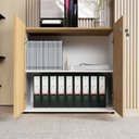 Ver imagem 2 de Armário Baixo 80cm com 2 Portas e Tampo Embutido para Escritório Marrom/Macadâmia com Branco