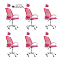 Ver imagem 1 de Kit 6 Cadeiras Escritório Diretor Tela Mesh com Encosto de Cabeça Rosa + E-book