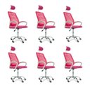 Ver imagem 2 de Kit 6 Cadeiras Escritório Diretor Tela Mesh com Encosto de Cabeça Rosa + E-book