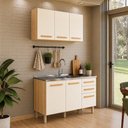 Ver imagem 1 de Conjunto de Cozinha Intenza 120cm com Aéreo e Balcão com Pia Freijó Off White Nicioli Ghelplus