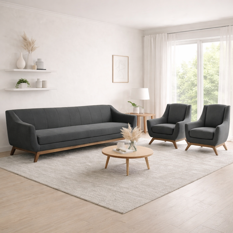 Conjunto Milano Sofá 3 Lugares e 2 Poltronas em Veludo Cinza - Larbelle