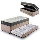 Ver imagem 1 de Bicama Box Baú Viúva 120x203 Suede Bege com Colchão Adapto Molas Ensacadas Ecoflex