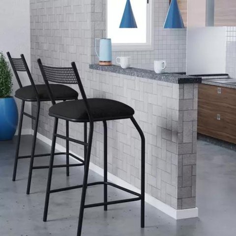 Kit 10 Banquetas Gourmet para bancada ou cozinha Ibiza-Corino Preto