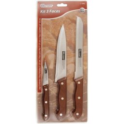 Faca KIT 3 Pecas Cabo Madeira - 2 Faca KIT 3 Pecas Cabo Madeira - 2
