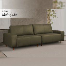Sofá Decorativo Sala de Estar Metropole 4 Lugares 280cm Bipartido Couro Fendi - Mozzelar - 2