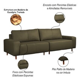 Sofá Decorativo Sala de Estar Metropole 4 Lugares 280cm Bipartido Couro Fendi - Mozzelar - 3