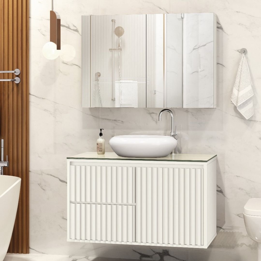 Gabinete para Banheiro Ripado 80cm Branco com Cuba Branca - 2