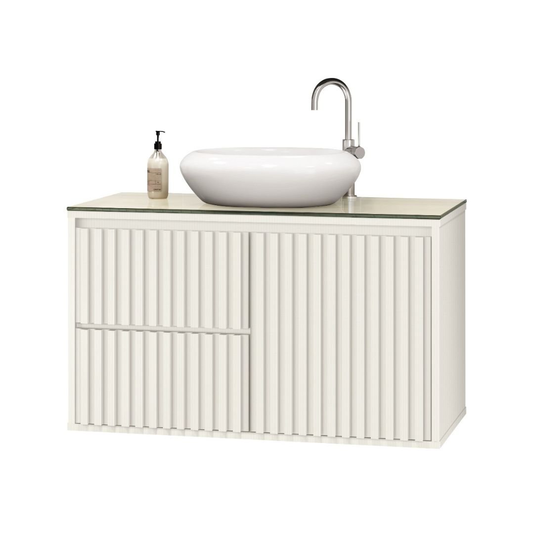 Gabinete para Banheiro Ripado 80cm Branco com Cuba Branca - 1