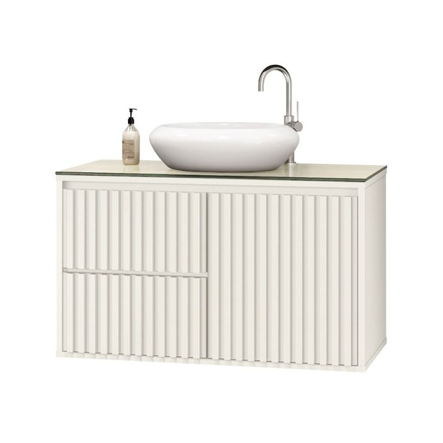 Ver imagem 1 de Gabinete para Banheiro Ripado 80cm Branco com Cuba Branca