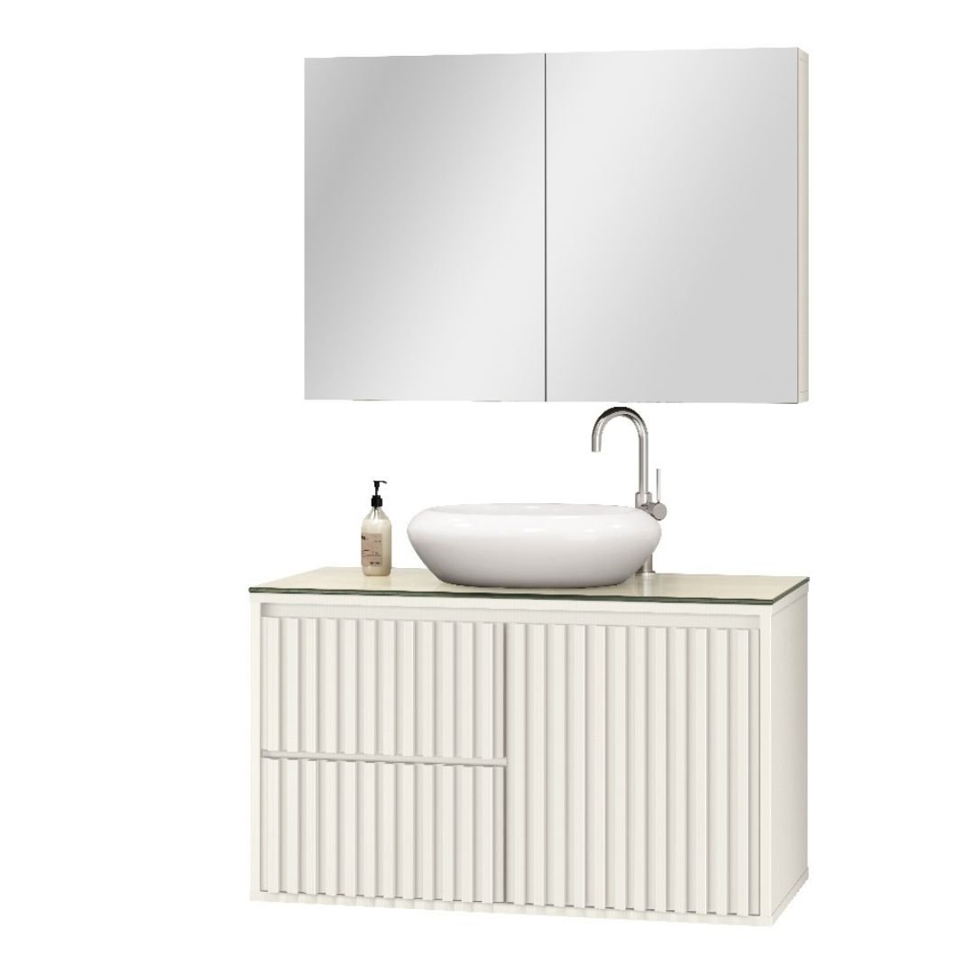 Gabinete para Banheiro Ripado 80cm Branco com Cuba Branca - 3