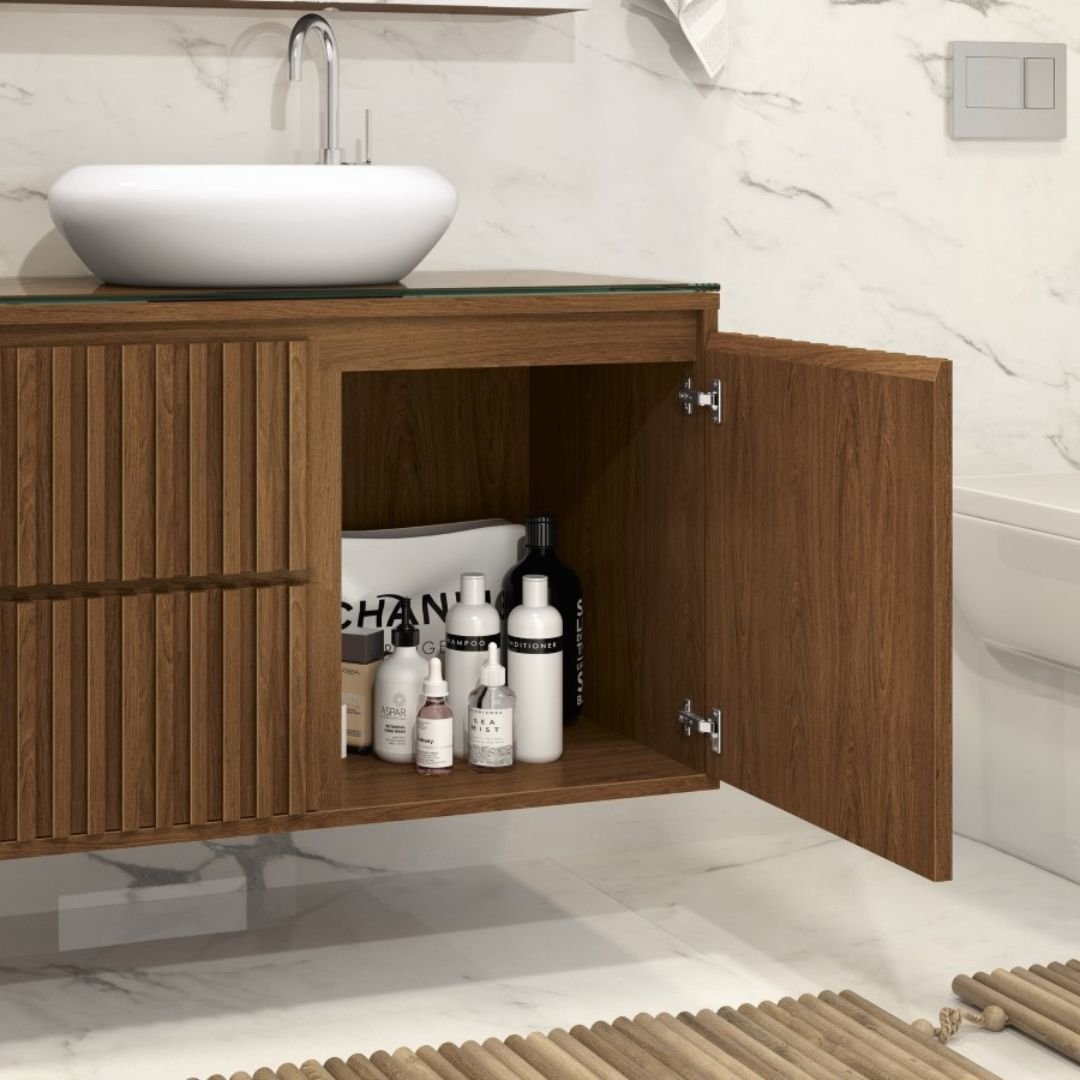 Ver imagem 5 de Gabinete para Banheiro Ripado 80cm Branco com Cuba Branca