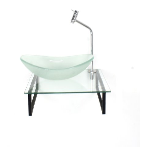 GABINETE DE VIDRO COM CUBA OVAL JATEADA COM TAMPO 40CM INCOLOR