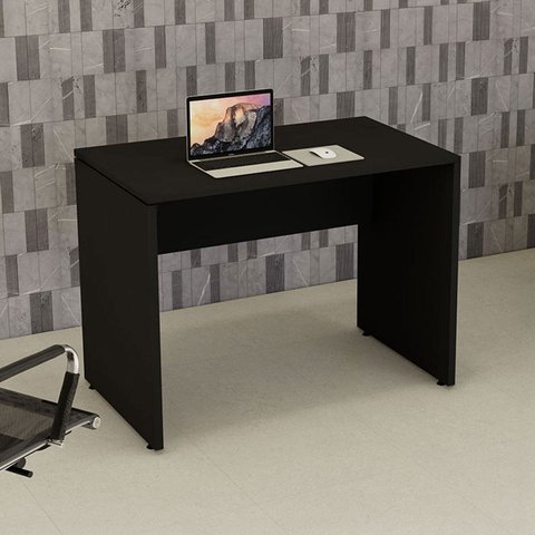 Mesa Escrivaninha Retangular X com Passa Cabos e Pés Painel para Escritório 100cm Corporate Preto