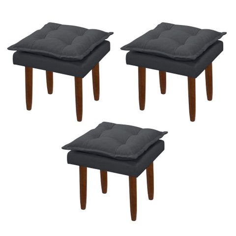 Kit 03 Puff Maria para Sala de Tv e Estar Quarto Confortável Suede Cinza Mabe Magazine